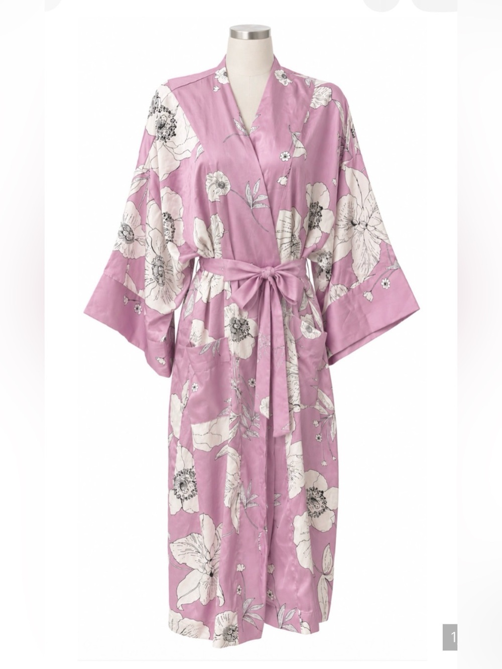 NEW VICTORIA'S SECRET PURPLE FLORAL SATIN MIDI ROBE KIMONO SZ M/L
